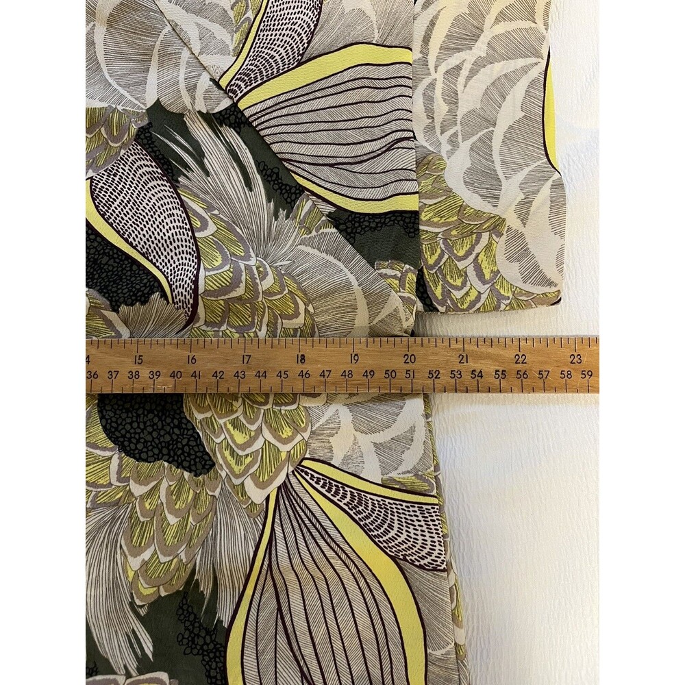 Zara Floral Top Green Cream Size Large High Low Hem Contemporary Classic - Picture 7 of 8